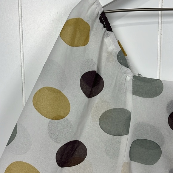 Big Hit Womens Mini Dress L Gold Gray Polka Dot Pattern 1/2 Balloon Sleeves EUC - Picture 3 of 12